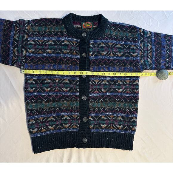 Alps Wool Cable Knit Nordic Fair Isle Cardigan Sweater Womens M Mottled Striped - Picture 3 of 7